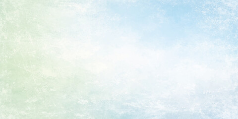Obraz premium Pastel Blue and Mint Green Grunge Texture with Light White Gradient Center, Distressed Vintage Paper Surface, Subtle Scratches and Soft Vignette Border Background.