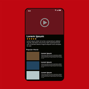 Movie player app on smartphone screen. Netflix. UI. UX. User interface user experience. Youtube	