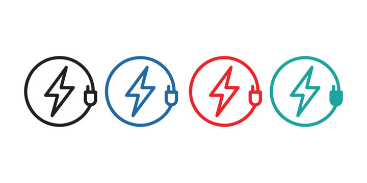 Collection of lightning bolt icons in various colors for energy concepts