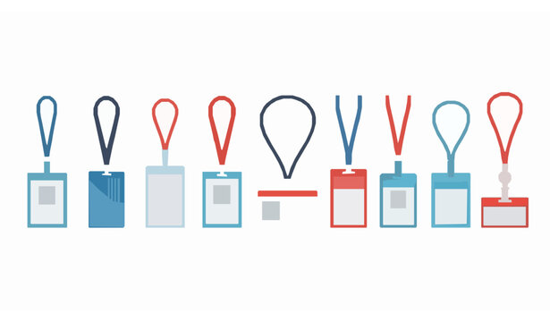 Corporate ID card with lanyard vector set featuring blank access badges and press pass templates isolated on white