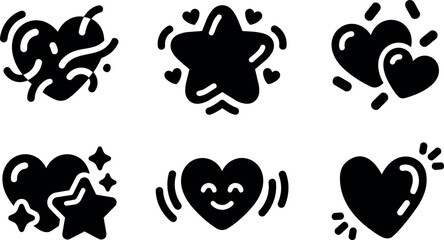 Fototapeta premium Black heart and star shapes with decorative lines and sparkles vector art