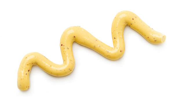 Mustard sauce zigzag pattern drizzle on white background