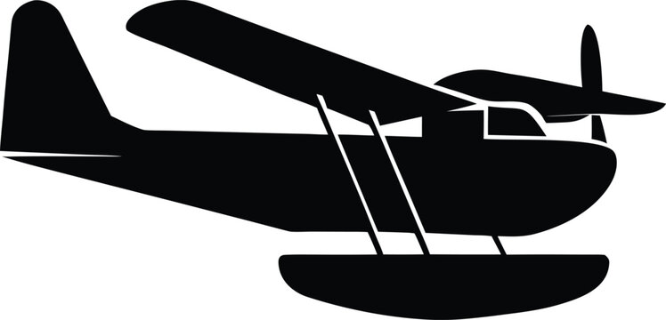Seaplane silhouette vector art illustration and minimal black and white design