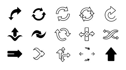 Fototapeta premium A set of black and white arrow icons in various styles and directions on a white background