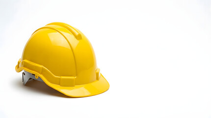 Fototapeta premium Bright yellow hard hat on white background safety first
