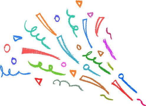 Party Popper Explosion Colorful Confetti Crayon Chalk Drawing PNG Transparent