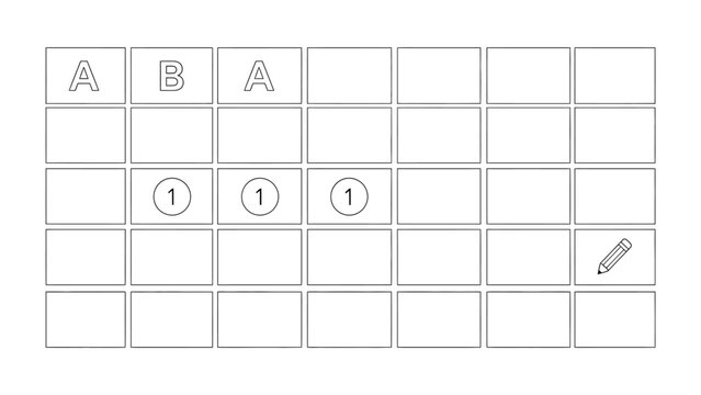 Conceptual Grid with Symbols: A minimalistic conceptual grid design features alternating letters, numbers and a pencil symbol, perfect for illustrating concepts of pattern recognition and analysis.