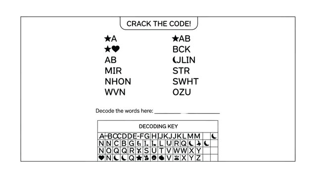 Crack the Code Puzzle: A close-up view of a puzzle challenges individuals to decode a secret message using a key. Focus on brain-teasing activity.