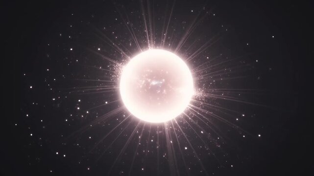 Luminous Celestial Orb Radiating Brilliant Energy and Sparkling Particles in the Dark Expanse, Evoking a Sense of Cosmic Power, Universal Mystery, and Stellar Brilliance