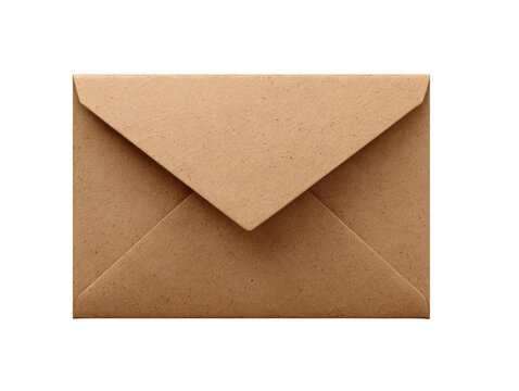 Brown kraft envelope with flap up, isolated on transparent background