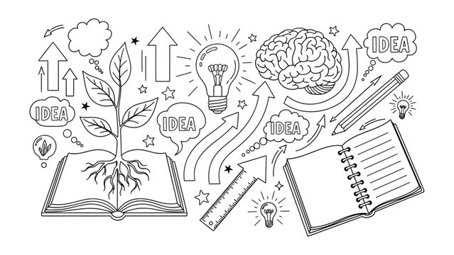 The Genesis of Brilliance: An artistic vector illustration of the mind's imaginative potential and the inception of ideas.