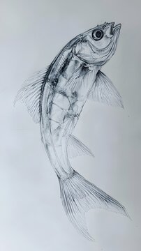 Anatomical xray fish drawing with intricate transparent texture photography