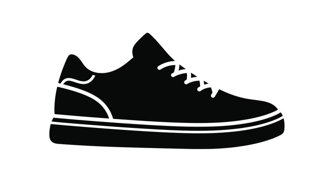 Simple black and white outline of a single athletic shoe