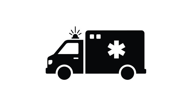 Simple black silhouette of an ambulance with a star of life symbol