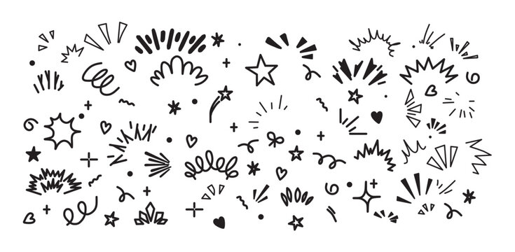Hand Drawn Doodle Sparkles and Comic Explosion Elements Vector Set for Graphic Design and Social Media