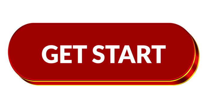 Glossy red get start button UI element with rounded corners isolated on transparent background modern web interface png
