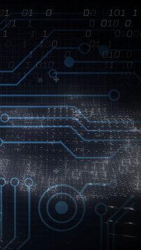 Vertical video: Left pulse sparking circuit map traces pulsing, nodes lighting, binary mapping flow