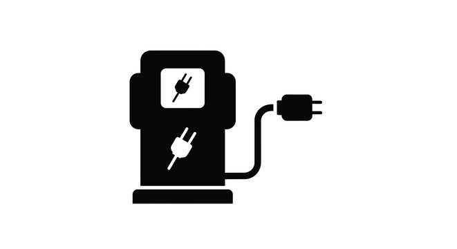 Simple black and white icon of an electric vehicle charging station