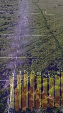 Vertical video: Pole anchoring while drone pulling back, data starting overlay, showing energy bars