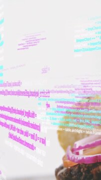 Hamburger sliding from right to center while cyan code shifting around showing product for food ads