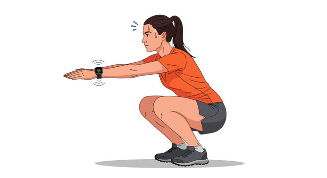 Woman doing squat exercise with sweat drops
