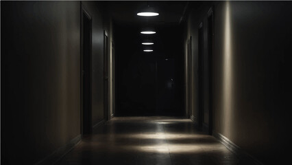 A long, dim hallway with a sense of mystery and anticipation. The minimalist design is emphasized by the shadows and lights. © SAHAD