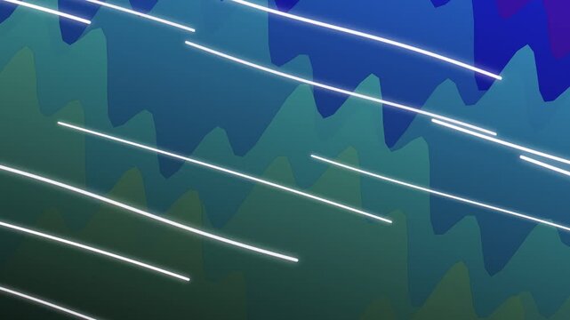 Abstract teal and blue mountainscape backdrop with bright white diagonal lines; wavy geometric design against gradient teal blue tones