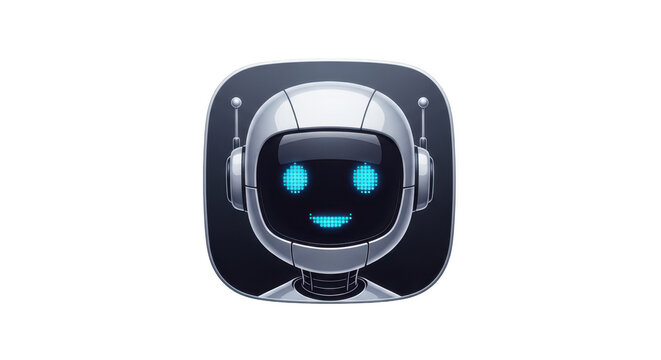 Cute robot with glowing blue eyes and headphones on white background for technology and innovation concepts  robot face with blue lights transparent background