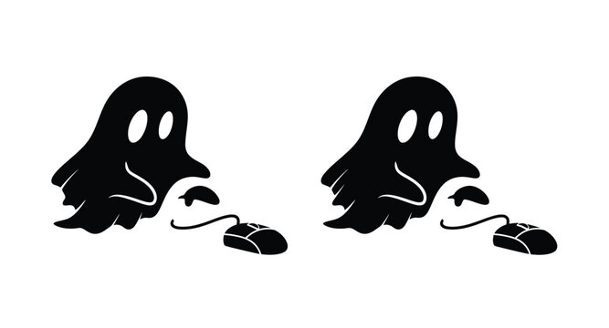 Two playful ghost computer users a charming halloween image on transparent background silhouette