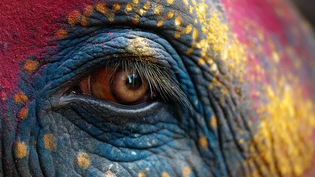 Elephant eye painted art colorful wildlife texture close up