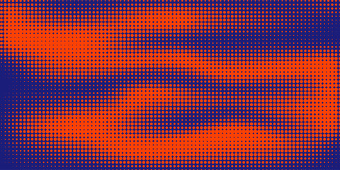 Abstract halftone pattern with red and blue graffiti splashes and drips on dark background, representing modern street art and pop art concept. Vector illustration © Arya