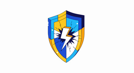 Obraz premium Shield with Lightning Bolt Icon for Cybersecurity and Power Protection