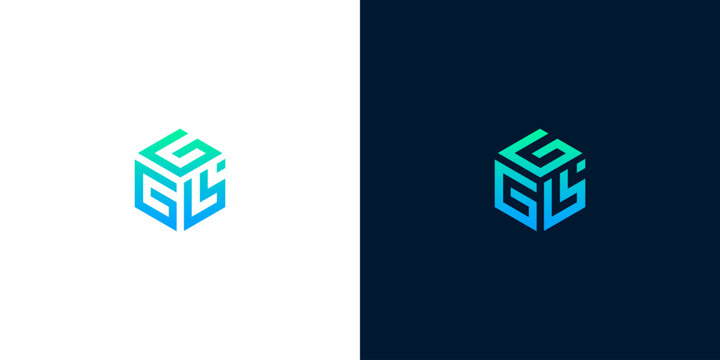 Abstract geometric logo design with interlocking letters 'GUS' in vibrant gradient colors on white and dark backgrounds, representing innovation and connectivity
