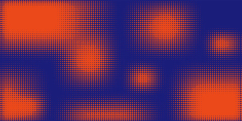 Abstract halftone pattern with red and blue graffiti splashes and drips on dark background, representing modern street art and pop art concept. Vector illustration © Arya