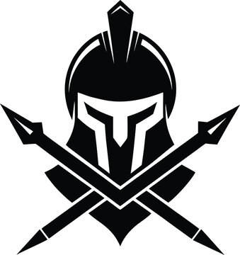 Spartan Warrior Helmet and Crossed Spears Vector, illustration