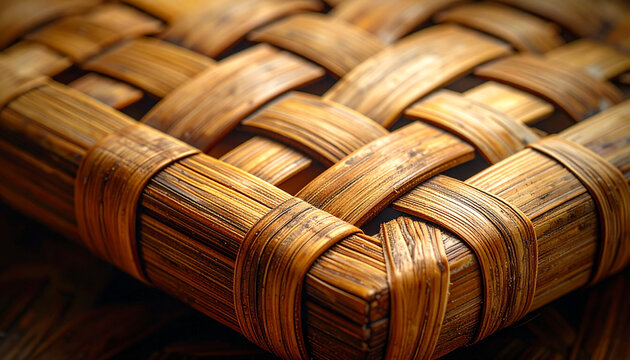 Close up of woven wooden texture with detailed interlaced pattern