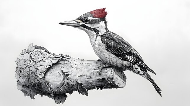 Black white woodpecker illustration with striking natural detail picture