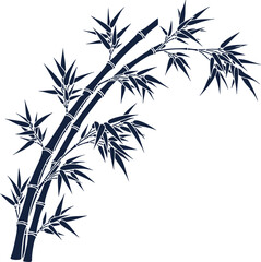 Obraz premium Dark blue bamboo branches and leaves silhouette isolated on transparent background.