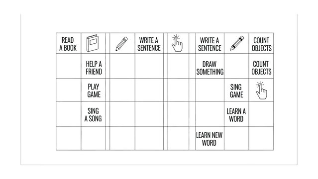 Educational Activity Grid: A comprehensive grid, offering various engaging tasks designed to encourage active learning and creativity. 
