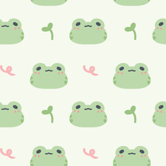 Obraz premium Cute Kawaii cartoon frog and sprout vector seamless pattern illustration