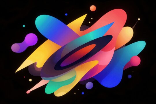 Abstract colorful shapes floating on dark background