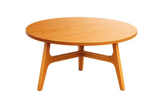 Modern 3D Wooden Coffee Table Round Furniture Isolated on White Background