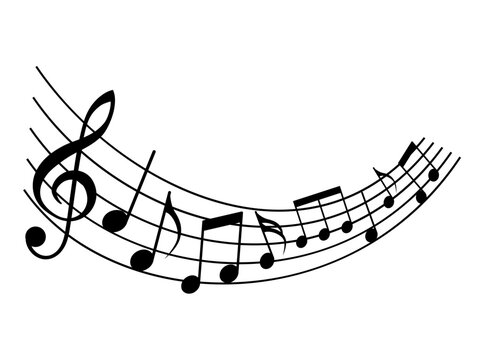 Notes dance along a curved musical staff and create a flowing melody. Vector illustration