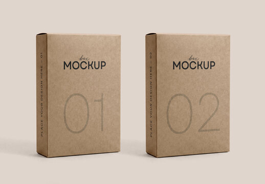 Duo Vertical Cardboard Box Packaging Mockup with Editable Background and Realistic Texture