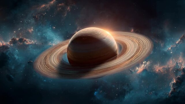 Saturn planet with rings in deep space universe