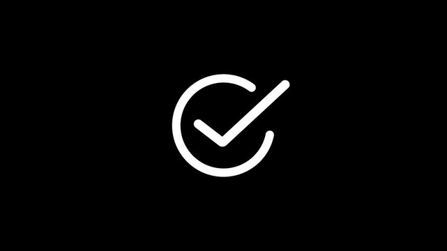 Tick mark icon animated on a black background. check mark icon animation, Success, correct or right choice icon animation.