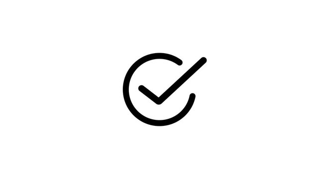 Video of a circle and a checkmark, animated black vector lines.