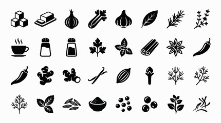 Fototapeta premium Classic Stuffing Icons. Classic Stuffing. Line icon set of Classic Stuffing: bread cubes, butter, onion, celery, garlic, sage, thyme, rosemary, chicken broth,