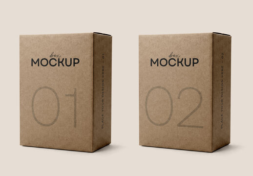Duo Vertical Cardboard Box Packaging Mockup with Editable Background and Realistic Texture