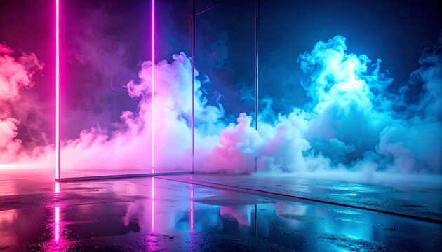 Abstract neon smoke and light display